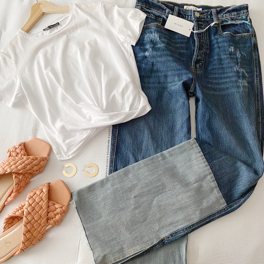NWT Cello Two Tone Patch Parted Ankle Dad Jeans